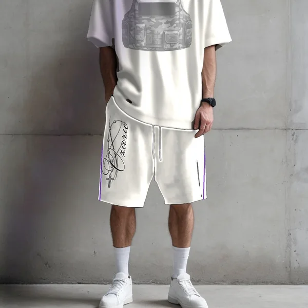 Bermuda Baggy Beyond Limits blanco, talles M a 2XL: bermuda baggy estampada