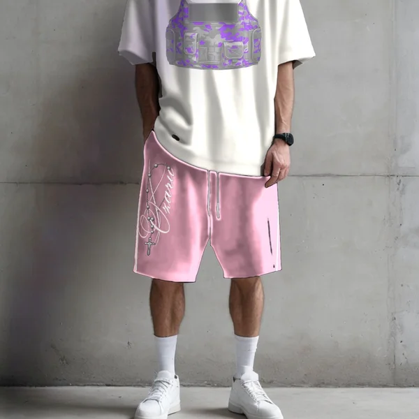 Bermuda Baggy Beyond Limits rosa con blanco, talles M a 2XL: bermuda baggy estampada