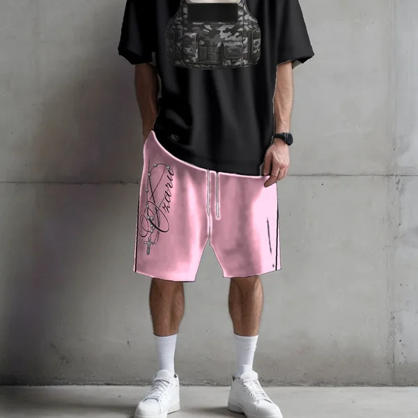 Bermuda Baggy Beyond Limits rosa con negro, talles M a 2XL: bermuda baggy estampada