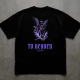Remera oversize To Heaven negra con violeta, miniatura 2