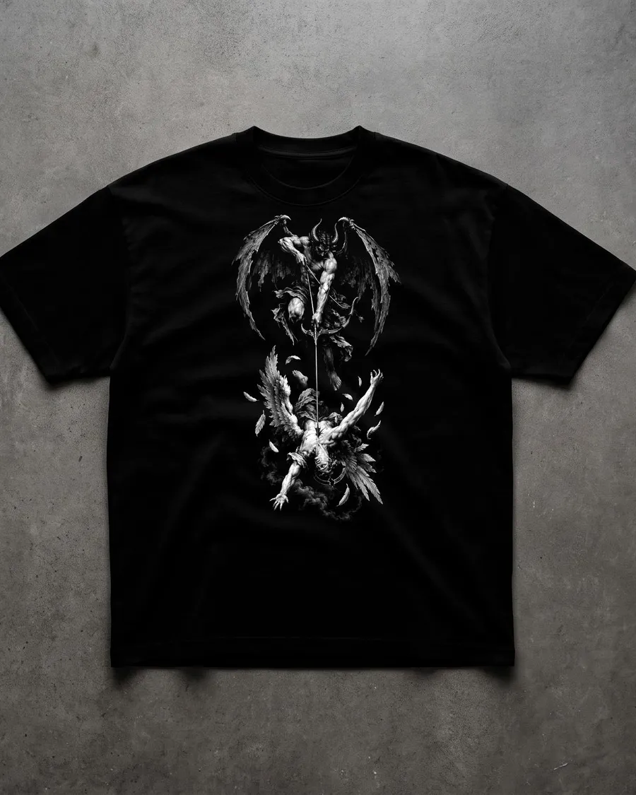 To Hell Fallen Angel Tee Jet Black / Bone Ink