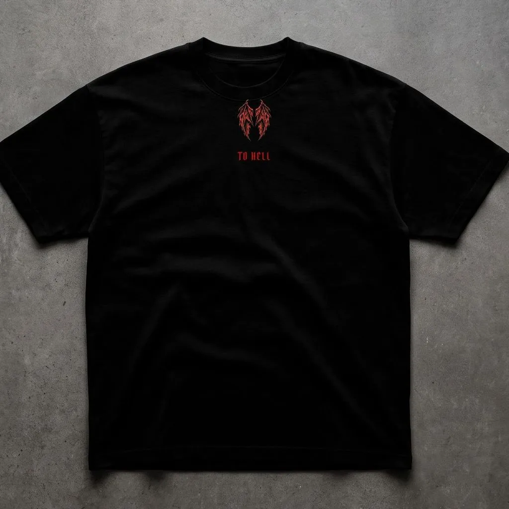 Remera oversize To Hell negra con rojo, talles M a 2XL: remera oversize estampada demonio