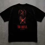 Remera oversize To Hell negra con rojo, miniatura 2