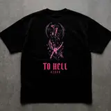 Remera oversize To Hell negra con rosa, miniatura 2