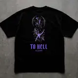 Remera oversize To Hell negra con violeta, miniatura 2