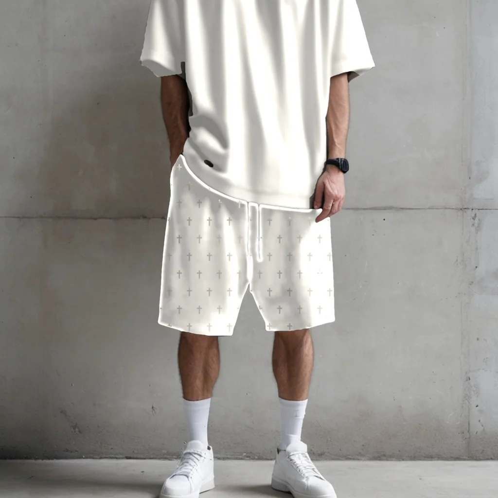 Short Baggy To Heaven de Frisa blanco, talles M a 2XL: short baggy estampado cruces