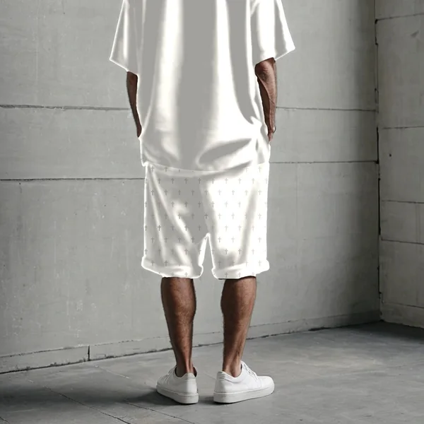 Short Baggy To Heaven de Frisa blanco, talles M a 2XL: short baggy estampado cruces (foto 2)