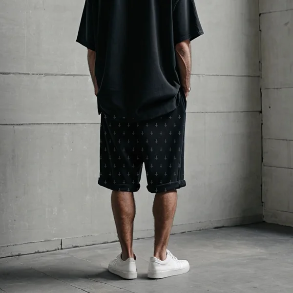 Short Baggy To Hell de Frisa negro, talles M a 2XL: short baggy estampado cruces (foto 2)