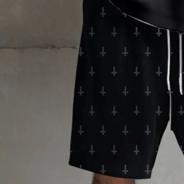 Short Baggy To Hell de Frisa negro, talles M a 2XL: short baggy estampado cruces (foto 3)
